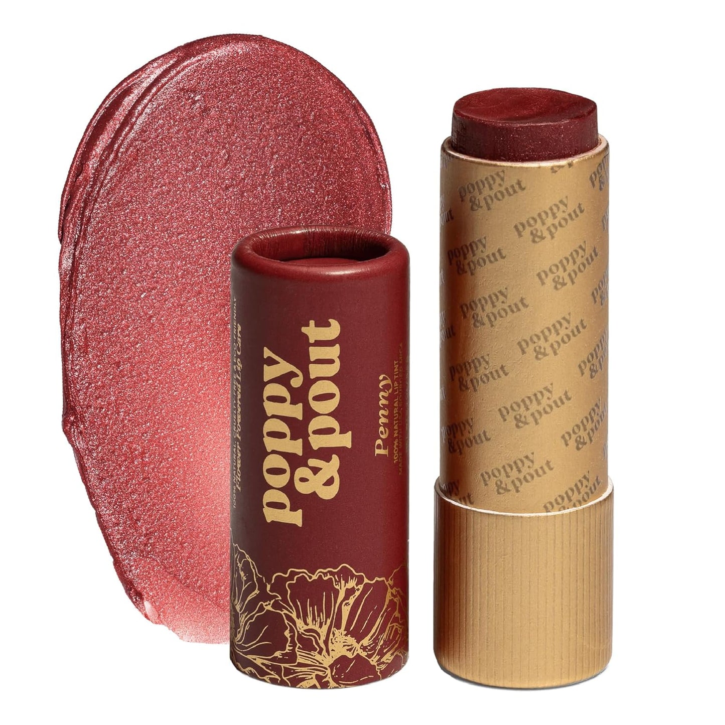 Poppy & Pout All Natural Lip Tint, Cardboard Tube, Hand-Filled, Beeswax, Vitamin E, Coconut Oil, Cruelty Free, All-Natural Shades (Penny)