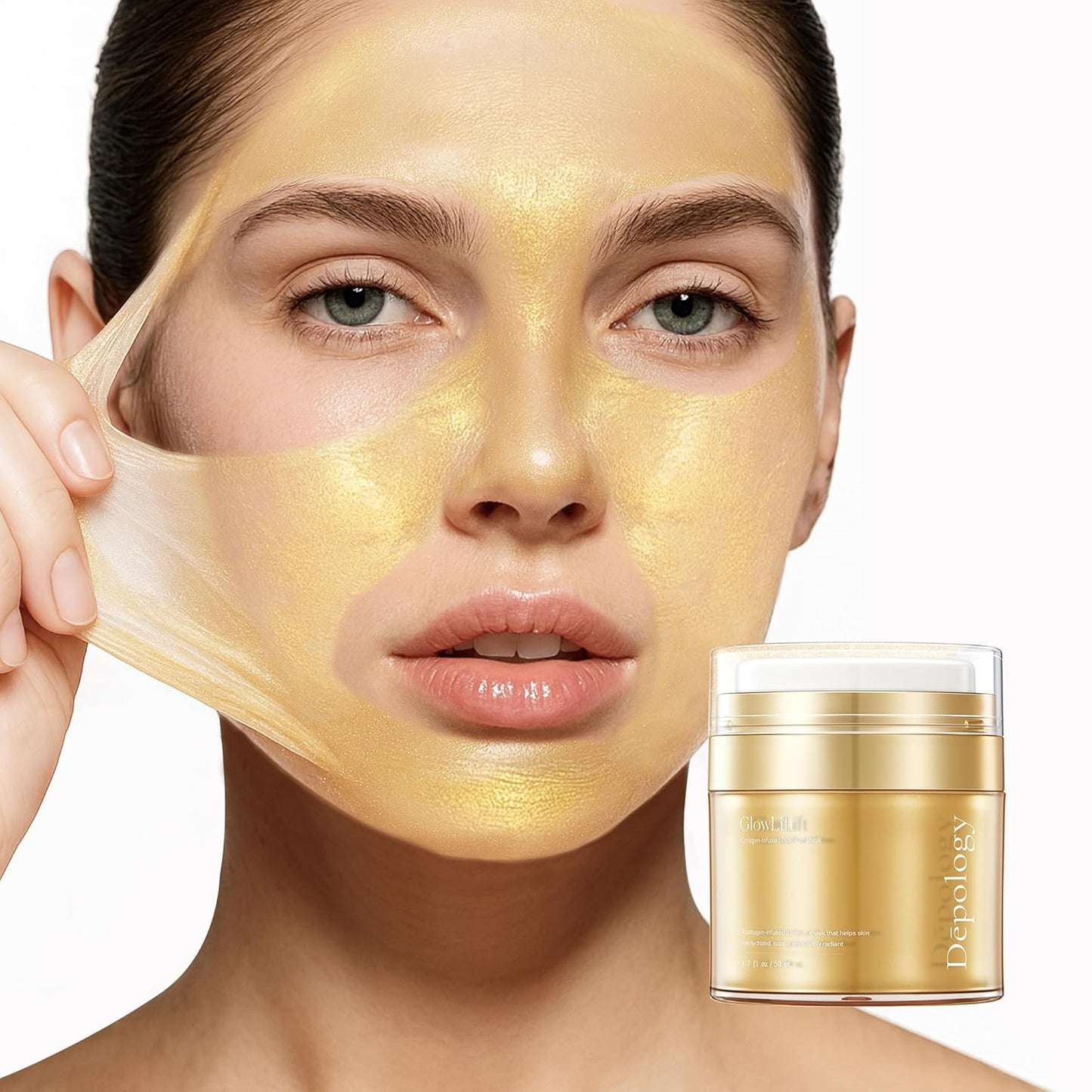 depology GlowLift Collagen Peel-Off Face Mask – Color-Transforming Gold Wrapping Mask for Glass Skin Facial Mask, Hydrating, Firming & Anti-Aging, 1.7 fl.oz