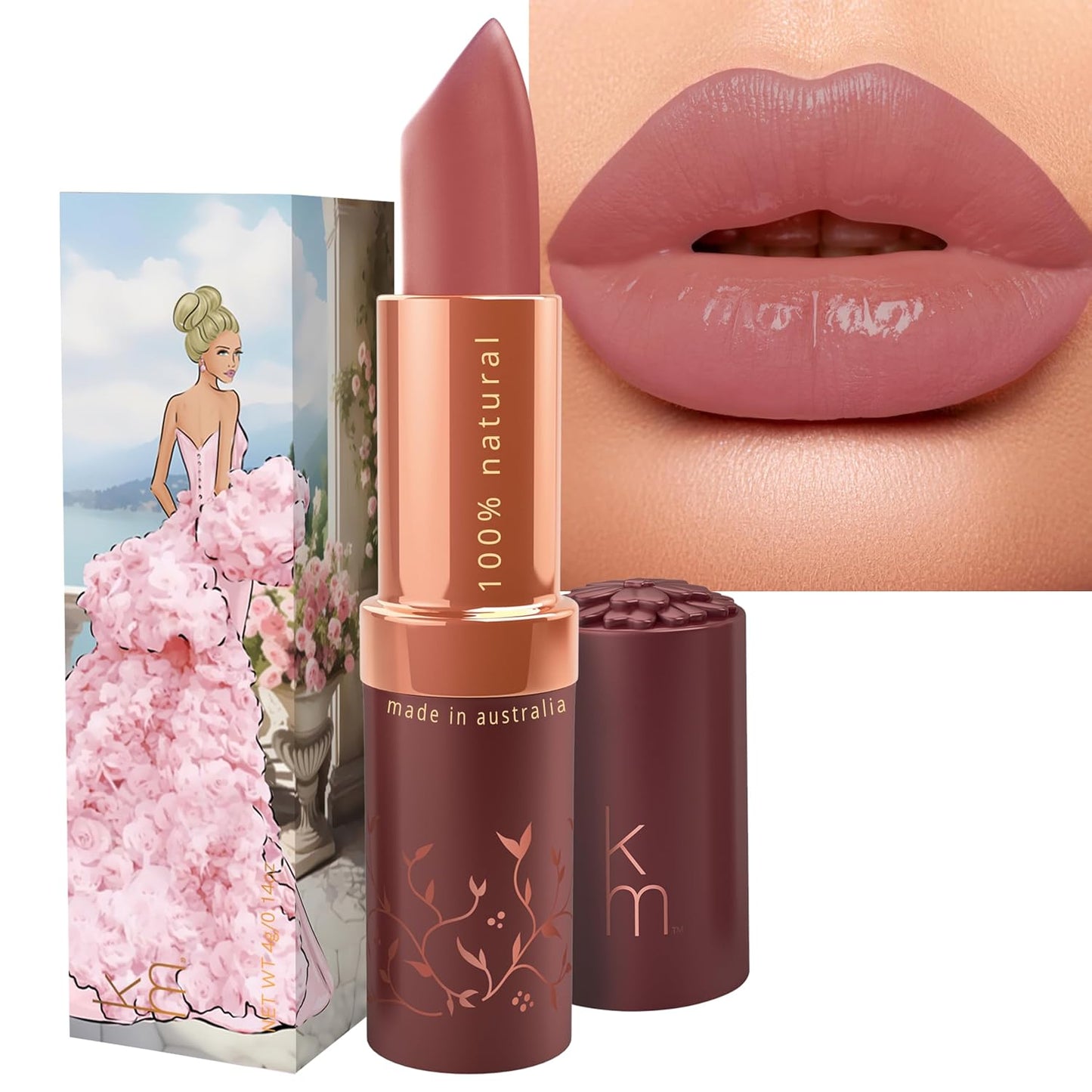 Karen Murrell - Natural Lip Stick - Lipstick 23 Blushing Rose - Deep Nude Lipstick - Matte Finish, 100% Natural Ingredients, Moisturizes & Hydrates Lips - Paraben & Cruelty Free