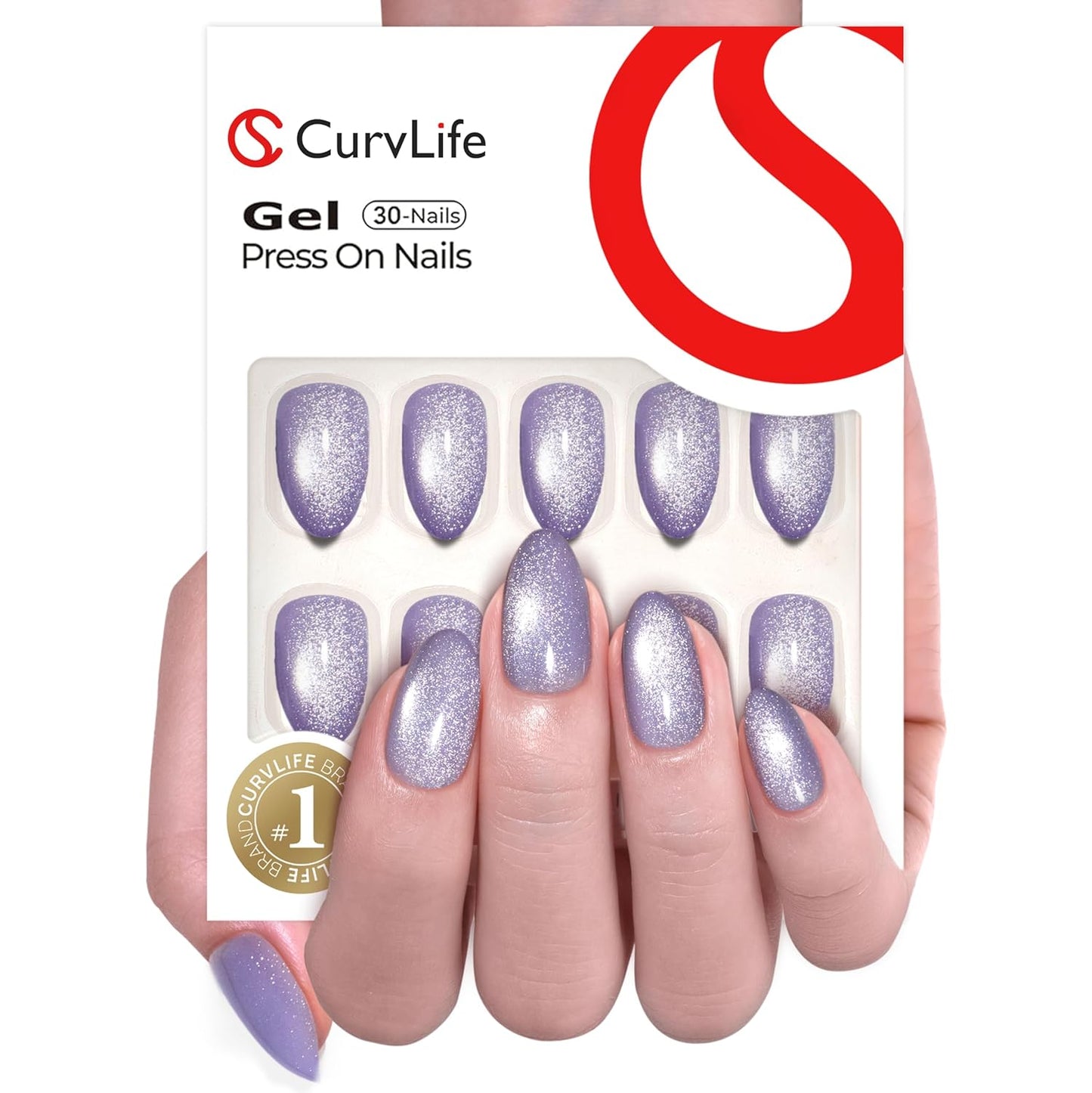 Curvlife Soft Gel Press On Nails Kit - Purple Cat Eye Full Cover False Nail Tips with Trendy Designs, Reusable & Glue Included - Easy Application Nail Accessories for Women
