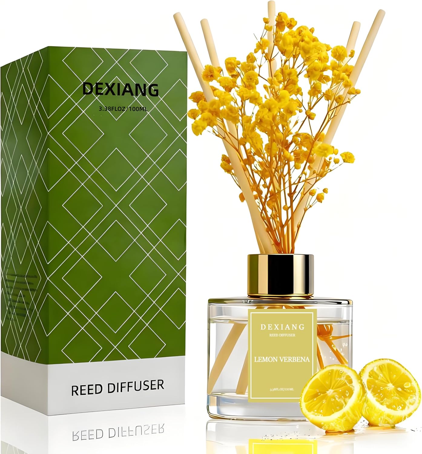 Reed Diffuser Set - 3.38 fl oz (100ml) Lemon Verbena Essential Oil with 6 Reed Sticks | Home & Bathroom Decor