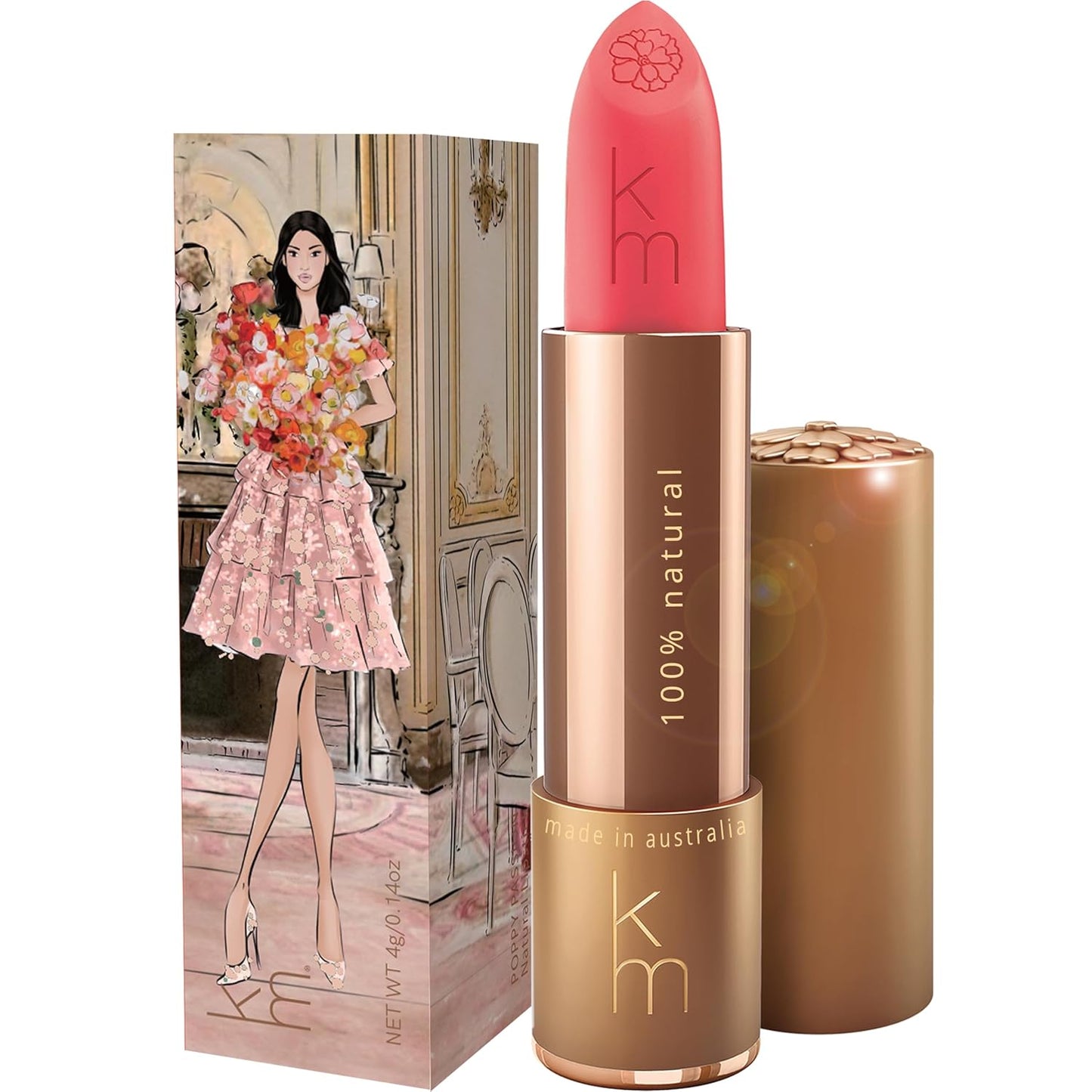 Karen Murrell - Natural Lip Stick - Lipstick 17 Poppy Passion - Coral Lipstick - Matte Finish, 100% Natural Ingredients, Moisturizes & Hydrates Lips - Paraben & Cruelty Free