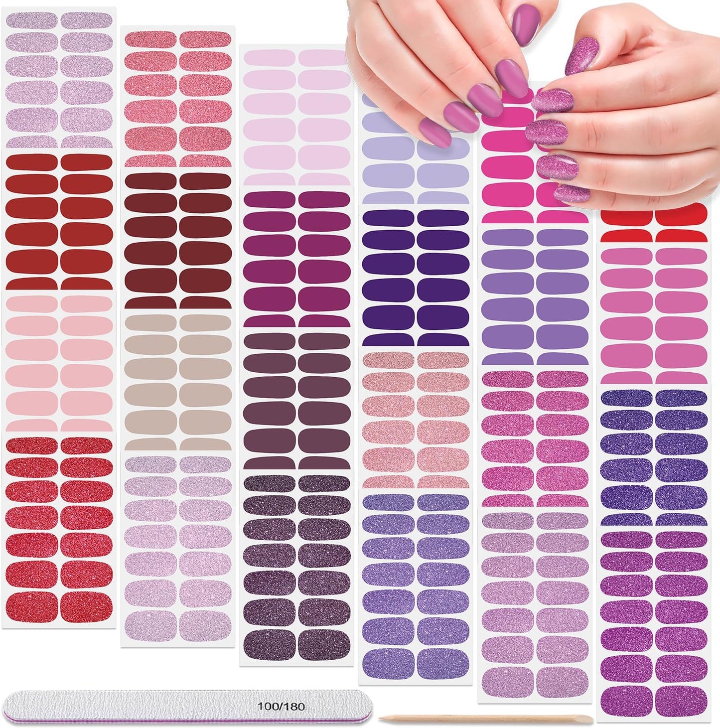DANNEASY 24 Sheets Full Nail Wraps Nail Polish Stickers for Women Solid Color Nail Polish Strips Gel Nail Strips Self Adhesive Fingernail Stickers Manicure Kit with 1pc File, Cuticle Stick