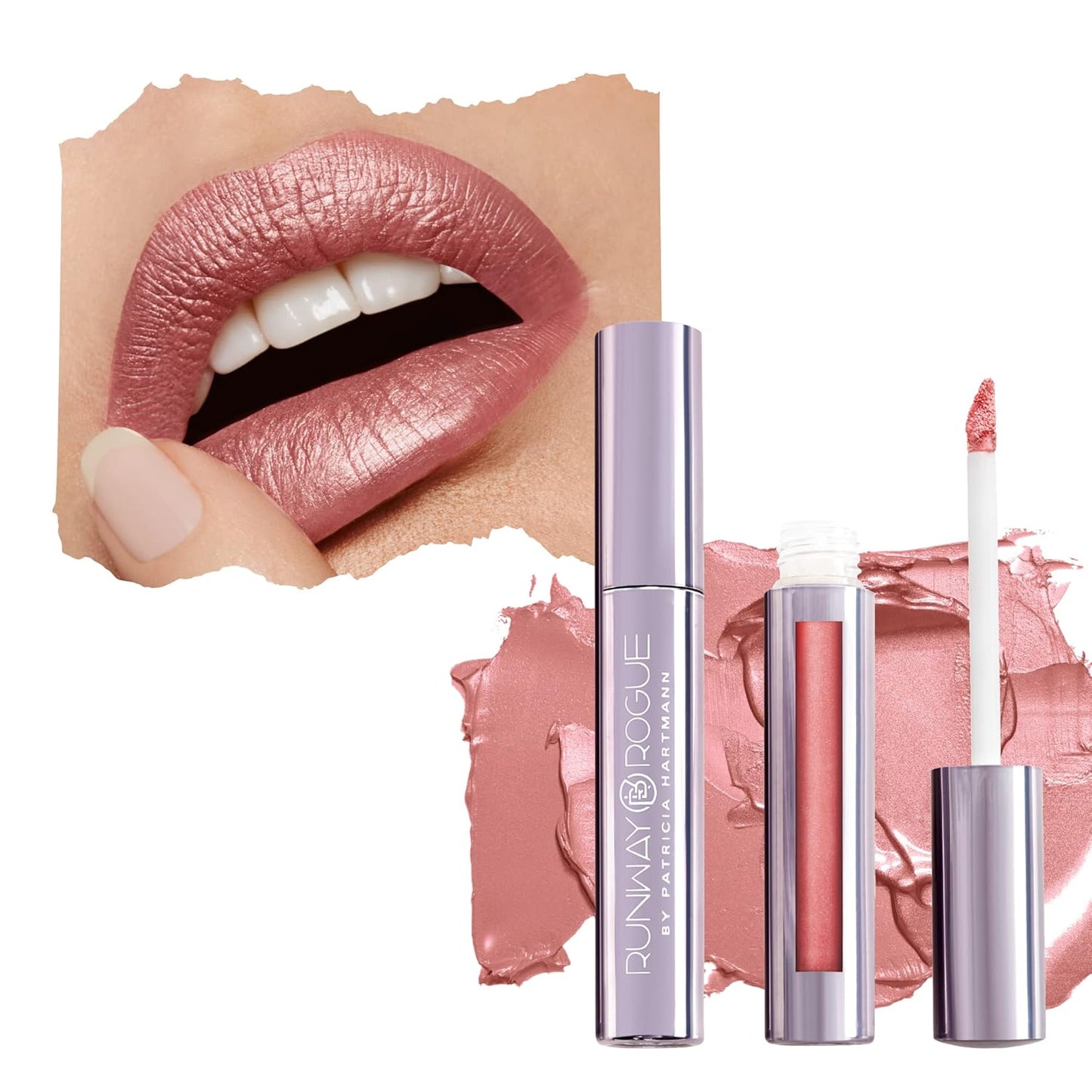 Runway Rogue Silk Glam Liquid Lipstick, Long Wear Frosted Blush Rosy-Pink Lipstick, ‘Jet Set’
