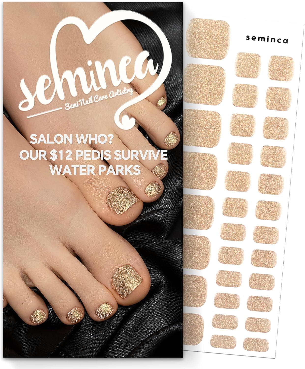 32Pcs Semi Cured Gel Toe Nail Strips (Shining Star.Pedicure), Pedicure Stickers for Toes