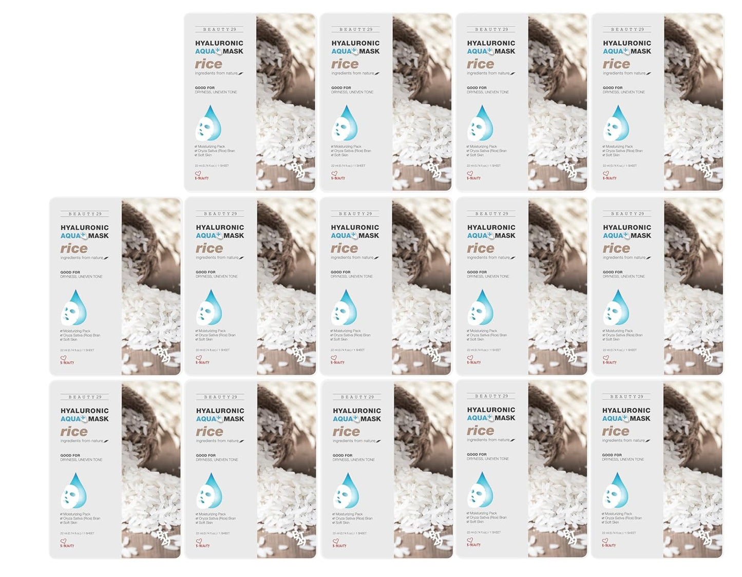 Hyaluronic Aqua Plus Essence Full Face Facial Sheet Mask 14 Sheets - 2 WEEKS SET (RICE - 14 pack)