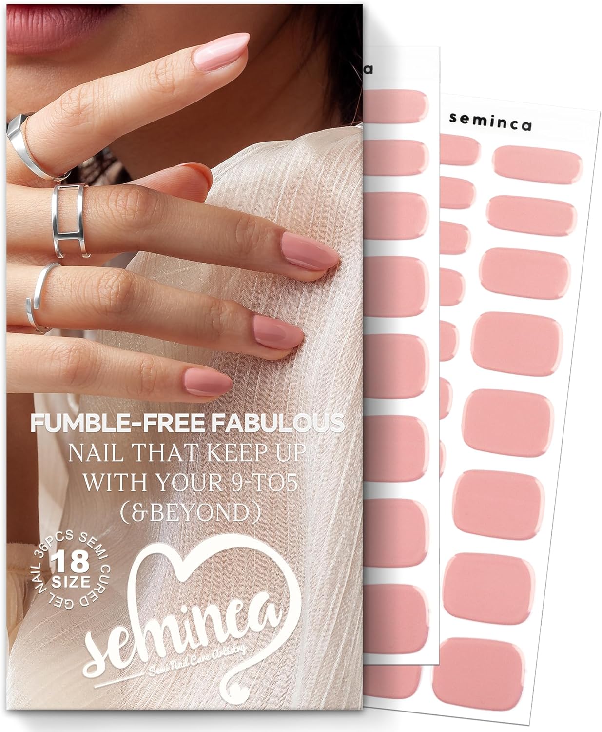 Semi Cured Gel Nail Art Wraps-18 Size Nail Strips Salon-Quality, Long Lasting, Easy On & Off Includes 36pcs Gel Nail Wraps Works with Any UV/LED Lamps(Bare Apricot)