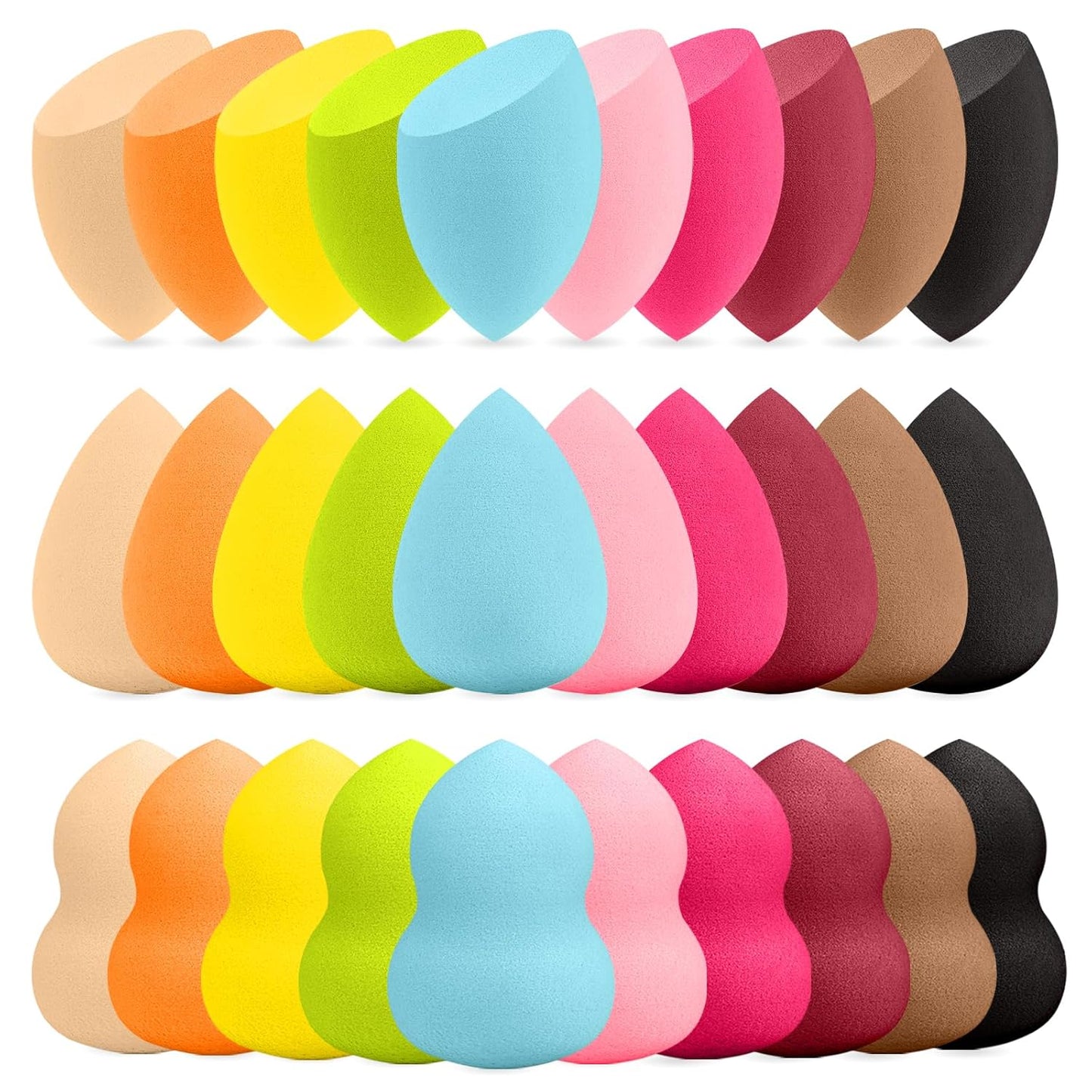 30 Pcs Multicolor Makeup Sponge Set - Latex-Free, Soft & Reusable Beauty Blender Sponges for Wet/Dry Use Blending Powder Puff for Foundation & Concealer Washable Makeup Sponges