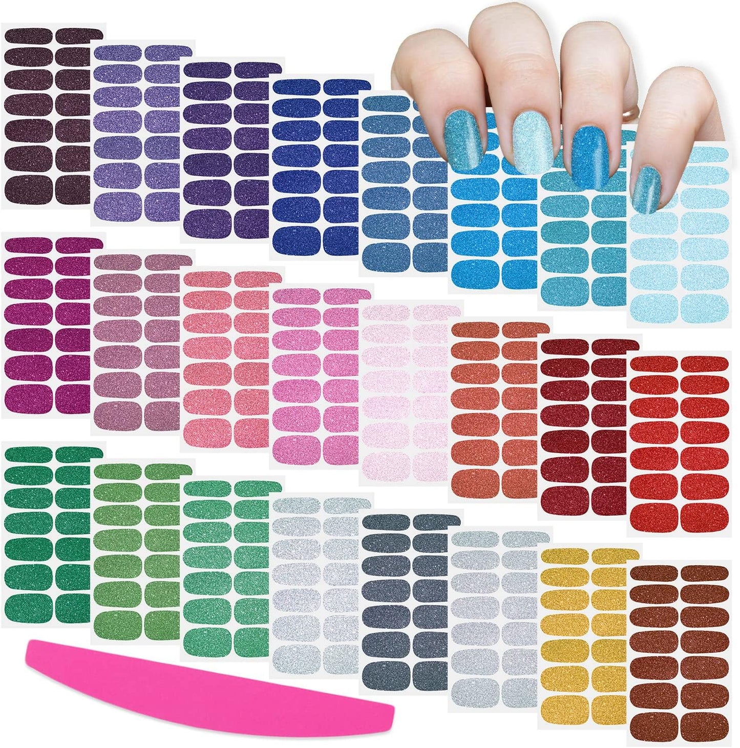 SILPECWEE 24 Sheets Nail Wraps for Women Glitter Nail Polish Strips Self Adhesive Nail Polish Stickers Gel Nail Strips Fingernail Manicure Stickers for Nail Art with 1pc Nail File