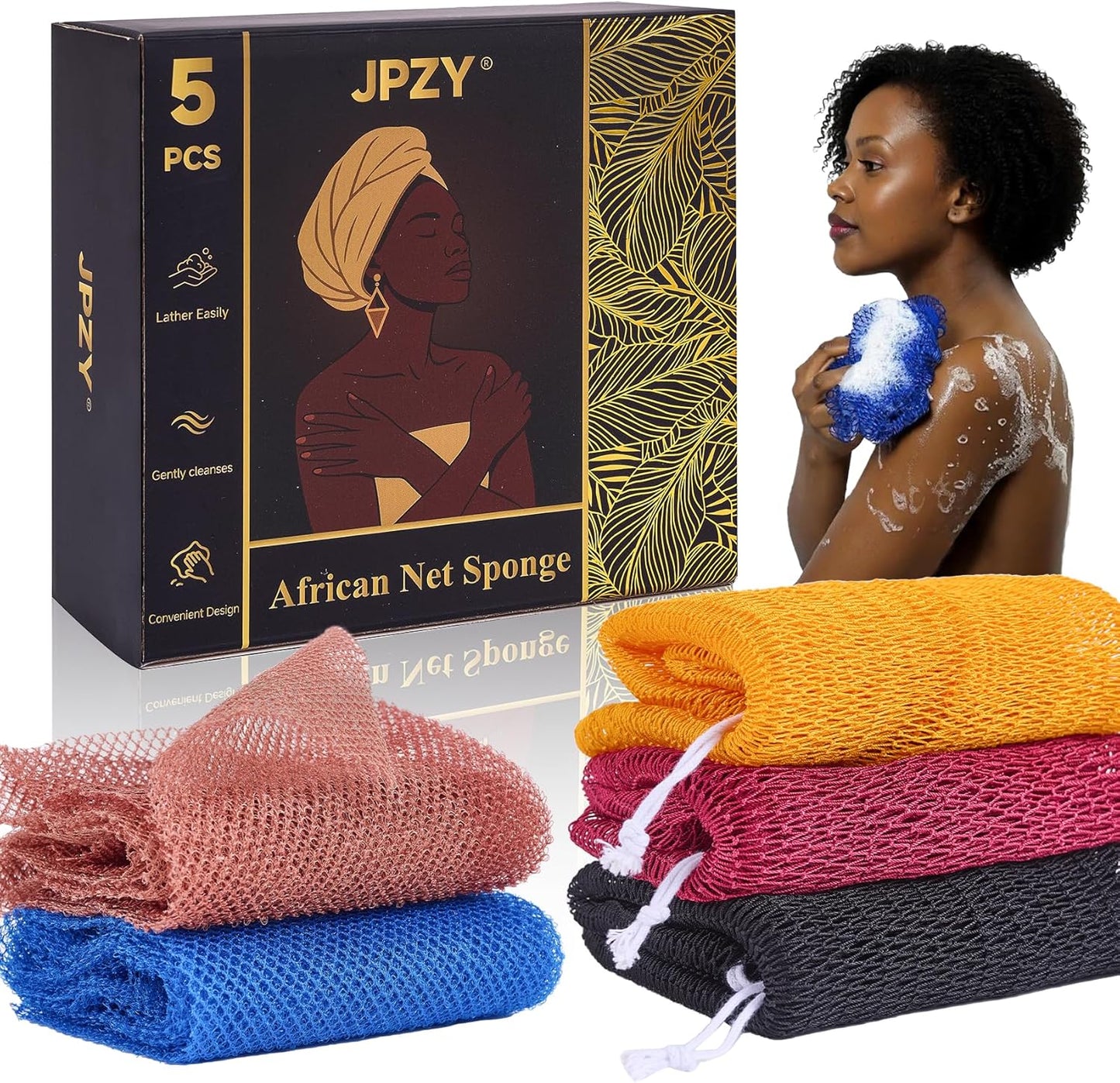 African Sponge Net 5-Piece exfoliating Scrub is Suitable for All Skin Types,Bath Sponge for The face and Body, Durable and Gently Exfoliation