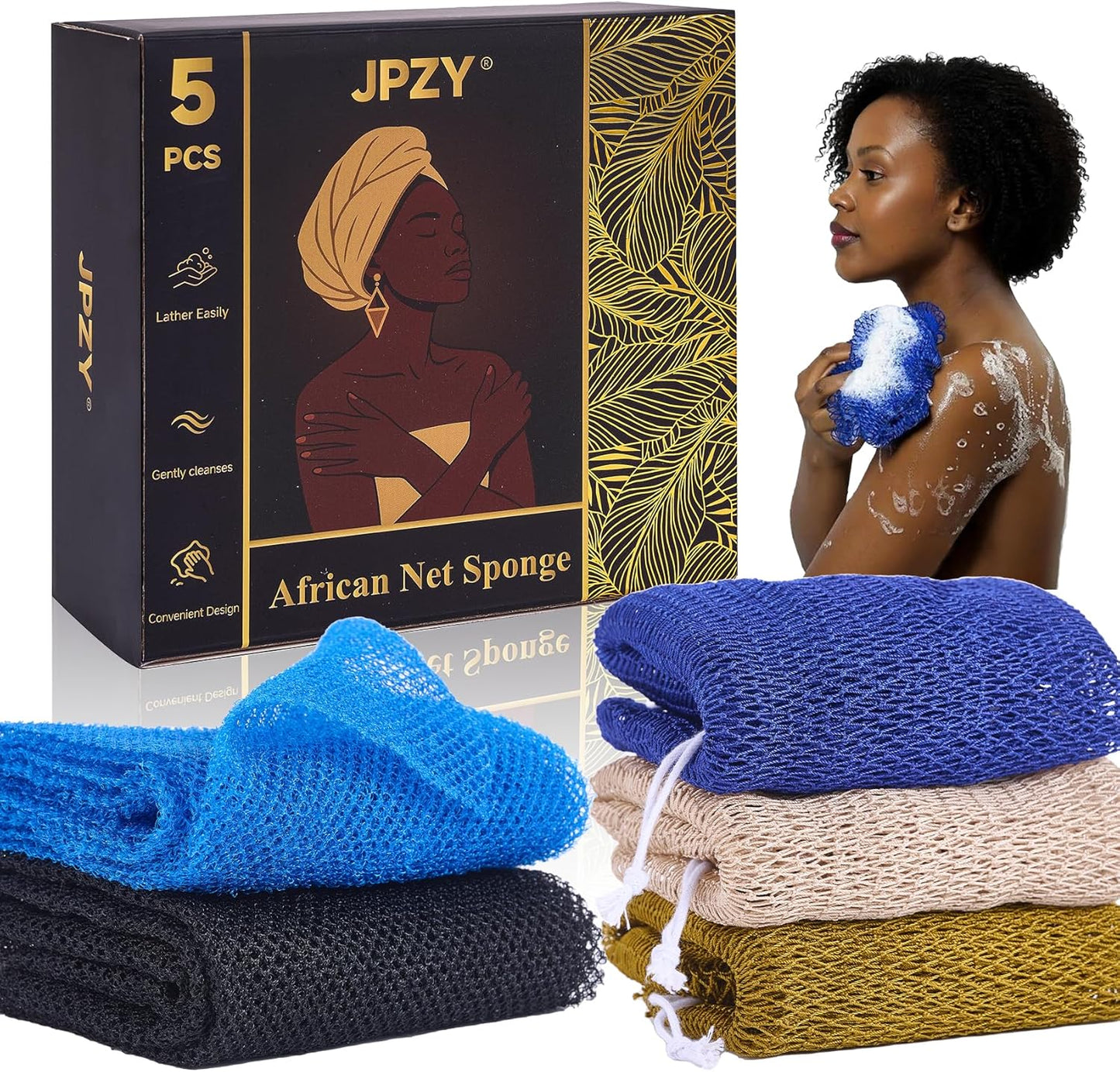 African Sponge Net 5-Piece exfoliating Scrub is Suitable for All Skin Types,Bath Sponge for The face and Body, Durable and Gently Exfoliation