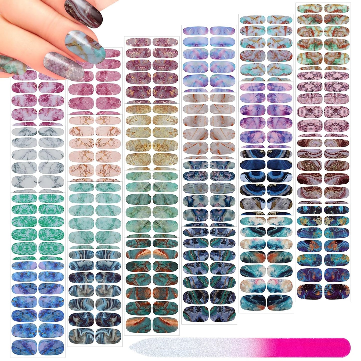 Maitys 336 Pieces 24 Sheets Full Wrap Nail Polish Strips Stickers Self Adhesive Gel Nail Strips Art Decals with File for Women DIY Decorations(Retro Style)