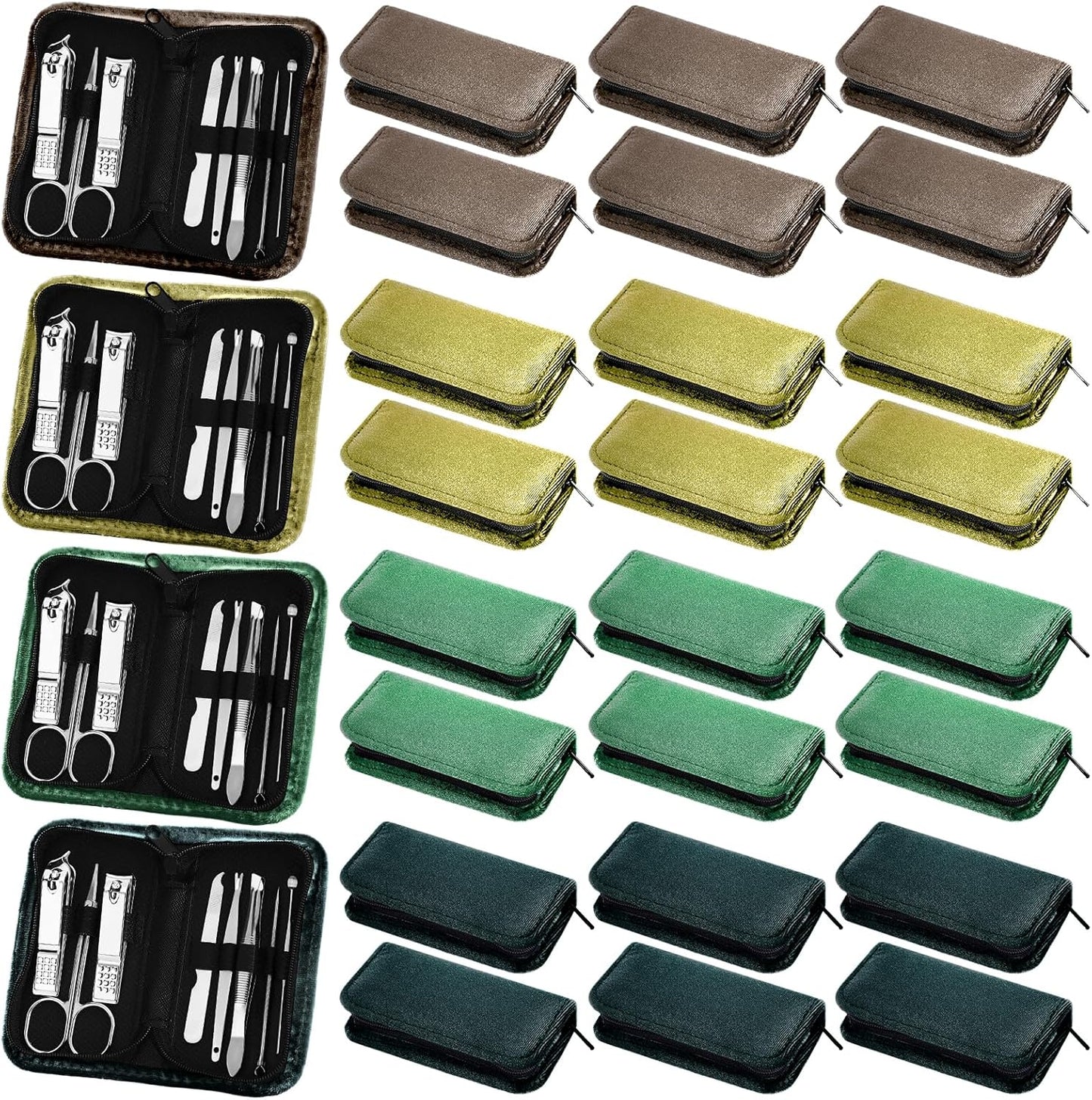 Coume 24 Sets Manicure Set Bulk Vet Tech Week 8 in 1 Nail Clippers Kit Luxurious Travel Case Stainless Steel Nails Care Tool Office Gift for Coworker Medical Assistant Rad Tech Christmas(Green Series)