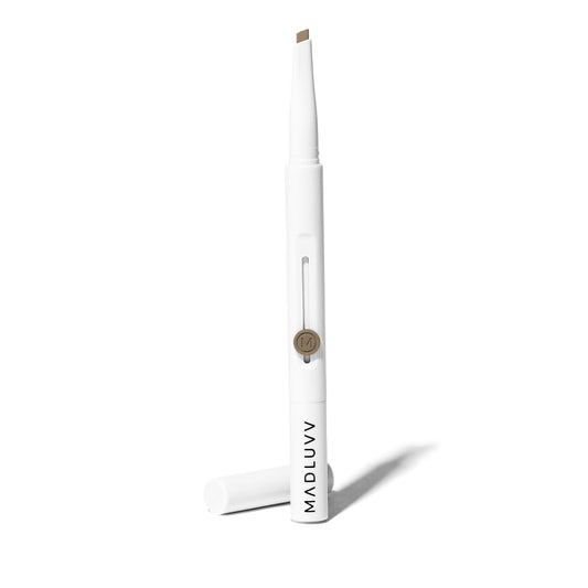 MADLUVV Exacto Brow Pencil for Flawless, Long Lasting, Realistic Brows with Dual-Ended Design Featuring Retractable Blade Tip for Precise Hair Like Detail and Blending Brush - Taupe