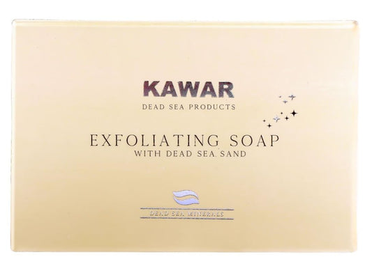 KAWAR Dead Sea Exfoliating Soap with Dead Sea Sand - Salicylic Acid, Magnesium Chloride, Shea Butter, Olive Oil & Tea Tree - Vegan Soap Bar for Men & Women, 4.2 oz