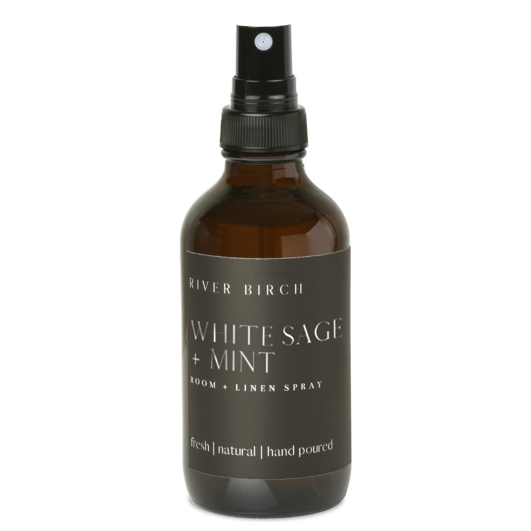 River Birch White Sage + Mint Scented Linen and Room Spray | Home Fragrance | 4 oz Glass Amber Bottle | Luxury Signature Scent | Handmade in Texas