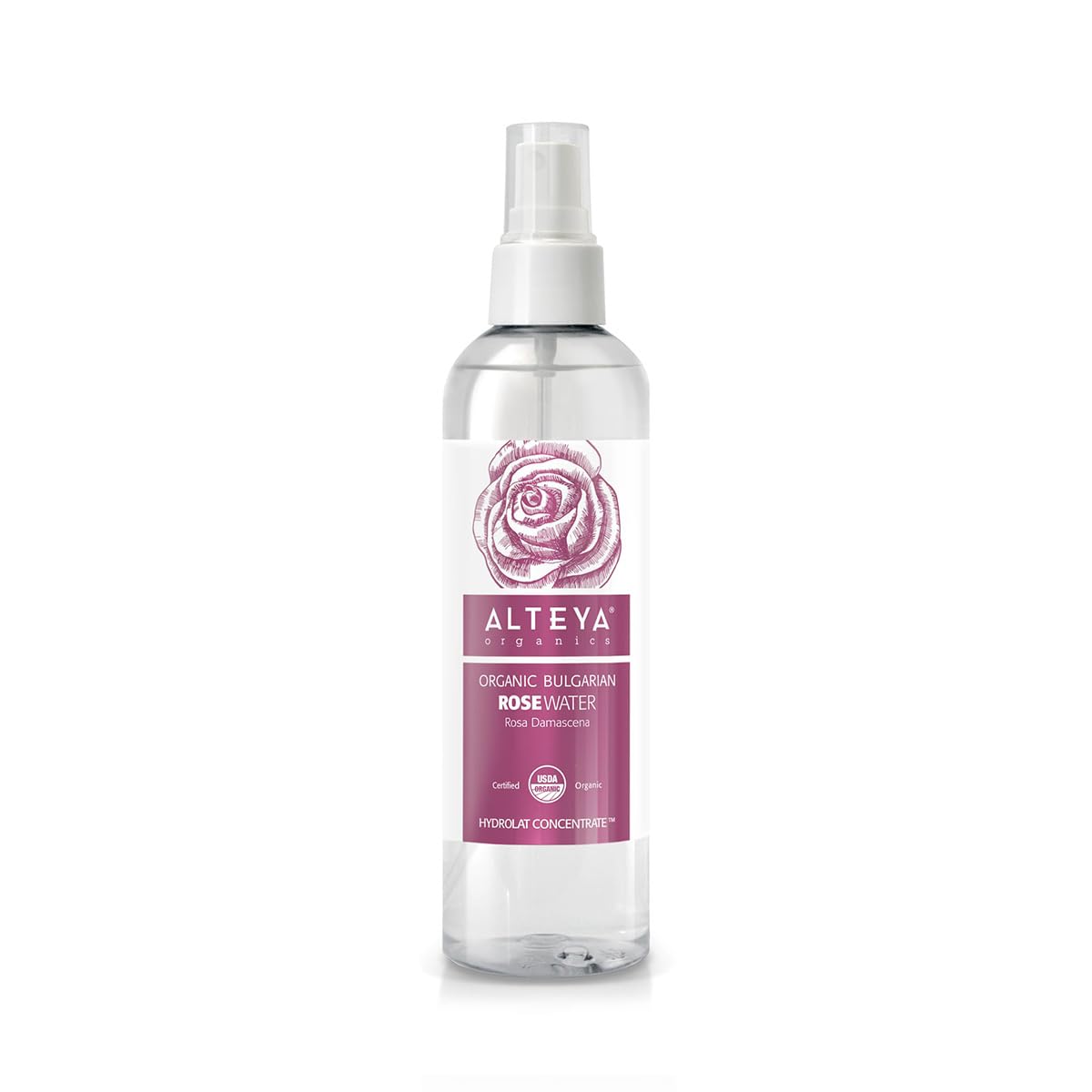 Alteya Organics Rose Water USDA Certified Organic Facial Toner, 8.5 Fl Oz/250mL Pure Bulgarian Rosa Damascena Flower Water, Award-Winning Moisturizer BPA-Free Spray Bottle
