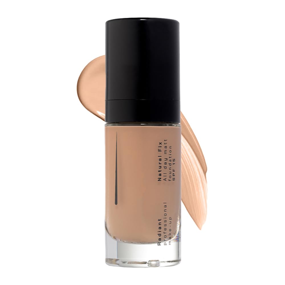 Radiant Professional Natural Fix All Day Matte Cream Foundation - Long Wear High Coverage Face Makeup Foundation With SPF 15 - Oil Free Matte Finish - For All Skin Types-1.01 oz. (05 Light Tan)
