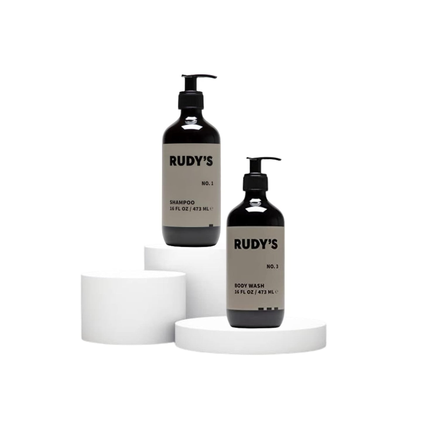 RUDY's 1-3 Shower Essentials Bundle - Shampoo and Body Wash - Natural Ingredients, Sulfate & Paraben Free (16 fl oz Each)