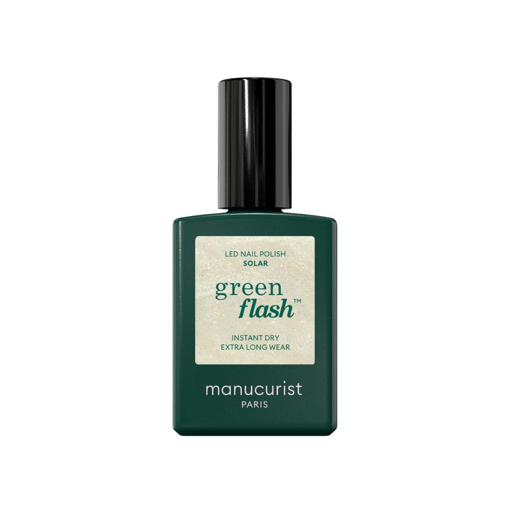 Manucurist Green Flash LED White with Golden Highlights Solar Gel Nail Polish - Vegan, 12-Free, Plant-Based Gel Polish - Made in France