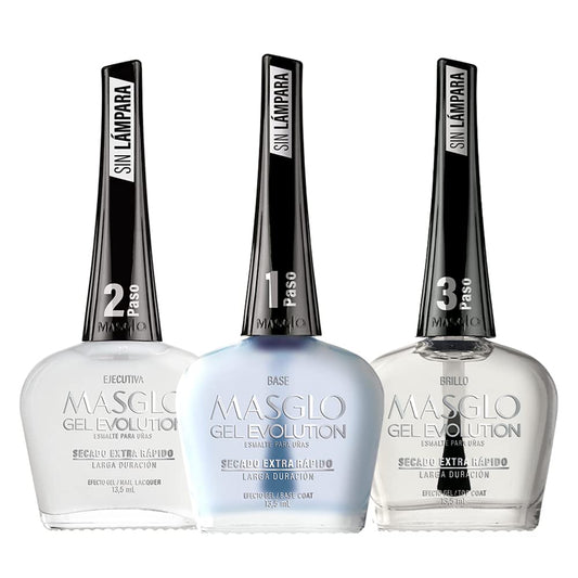 MASGLO Gel Evolution – Set of 3 Nail Polishes No UV/LED Lamp Needed, Fast-Drying, 12-Day Wear, 14-Free Formula, High-Gloss Finish, vegan (0.5 oz Each)