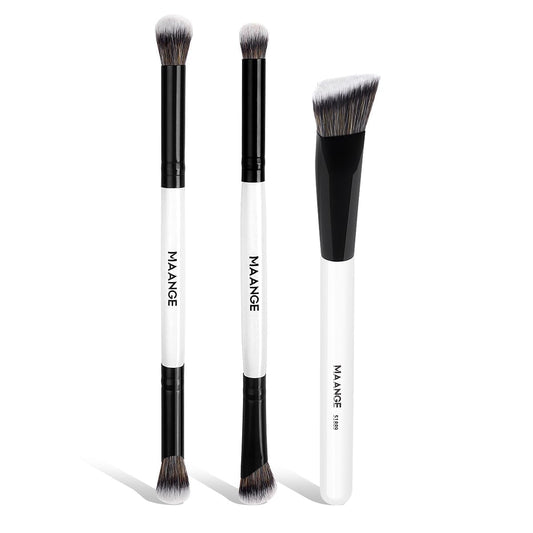 MAANGE 3 PCS Foundation Contour Conceal Brush Set, Makeup Brushes, Eyeshadow Concealer Brushes, Double Sided Blending Eyebrow Brush Professional Face brush Set Tools, For Liquid, Cream, Loose Powder