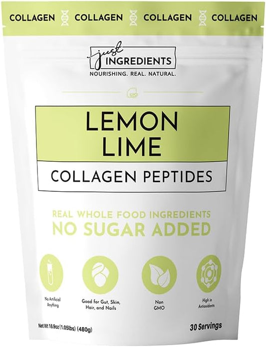 JUST INGREDIENTS Lemon Lime Collagen Peptides – 30 Servings – Supports Joint, Skin, Hair & Nail Health with Grass-Fed Hydrolyzed Collagen Types I & III – Refreshing Lemon Lime Flavor