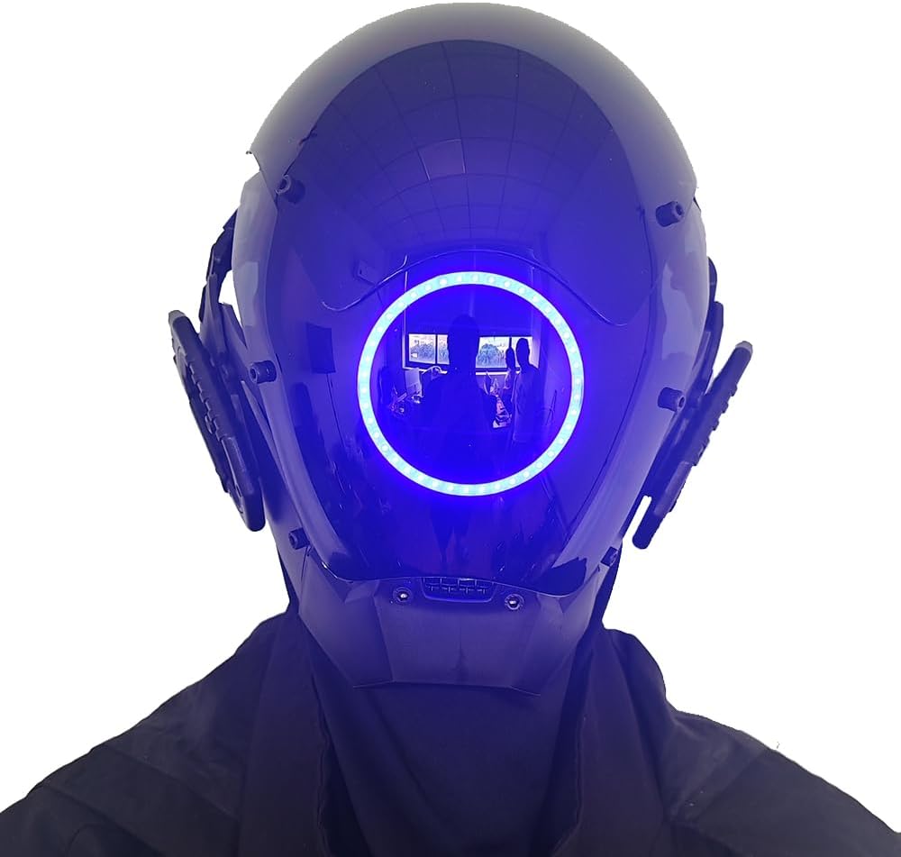 KYEDAY Punk Mask Cosplay for Men, LED Round Light Mask for Women Cosplay Halloween Fit Party Music Festival Accessories