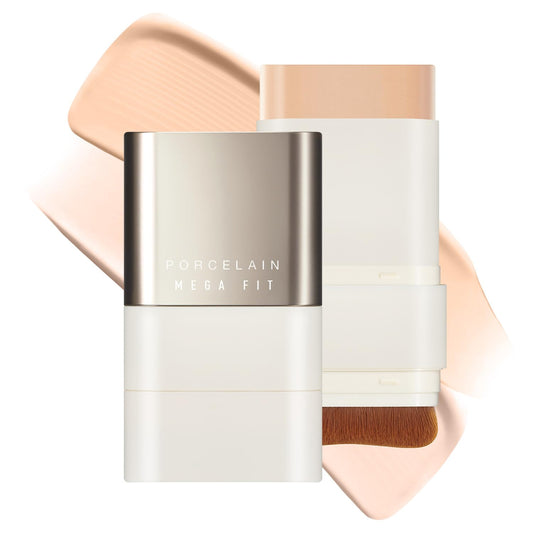 Mega Fit Stick Foundation Master Porcelain with Brush - Creamy Porcelain Coverage, Lightweight Feel, 0.56Oz (01N Beige)