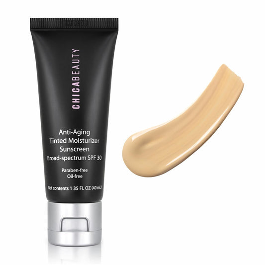 CHICA BEAUTY 3 in 1 Tinted Face Moisturizer with Anti-Aging Antioxidants, Vitamin A&E - SPF 30 Sunscreen with UVA/UVB Protection - Oil Free, Vegan, Cruelty & Paraben Free, For All Skin Types - (Light)