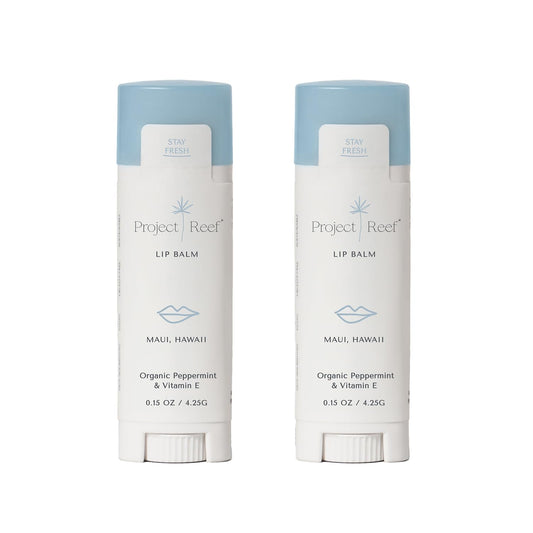 Project Reef Herbal Peppermint Lip Balm – Vegan, Reef-Safe & Hydrating Lip Care with Organic Peppermint, Shea Butter & Vitamin E – Natural Sunburn Relief & Daily Care, 0.15 oz, 2 Pack