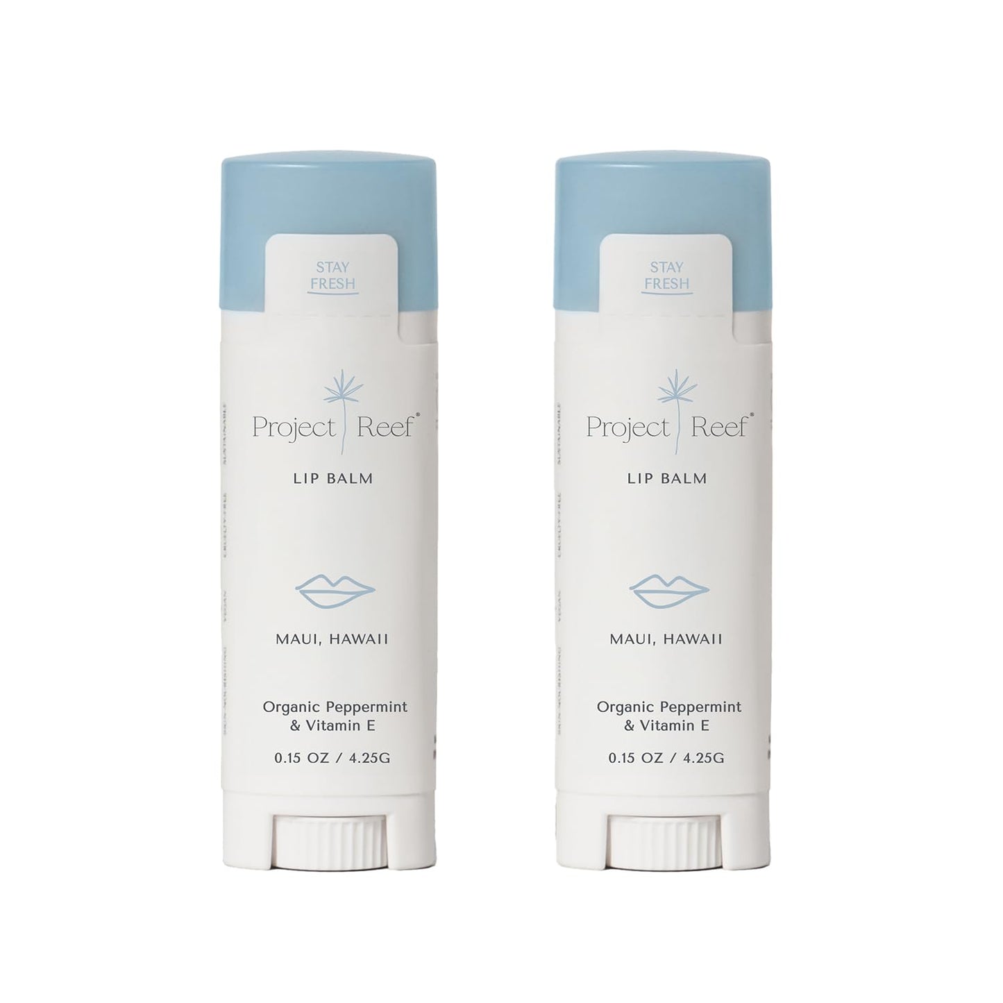 Project Reef Herbal Peppermint Lip Balm – Vegan, Reef-Safe & Hydrating Lip Care with Organic Peppermint, Shea Butter & Vitamin E – Natural Sunburn Relief & Daily Care, 0.15 oz, 2 Pack