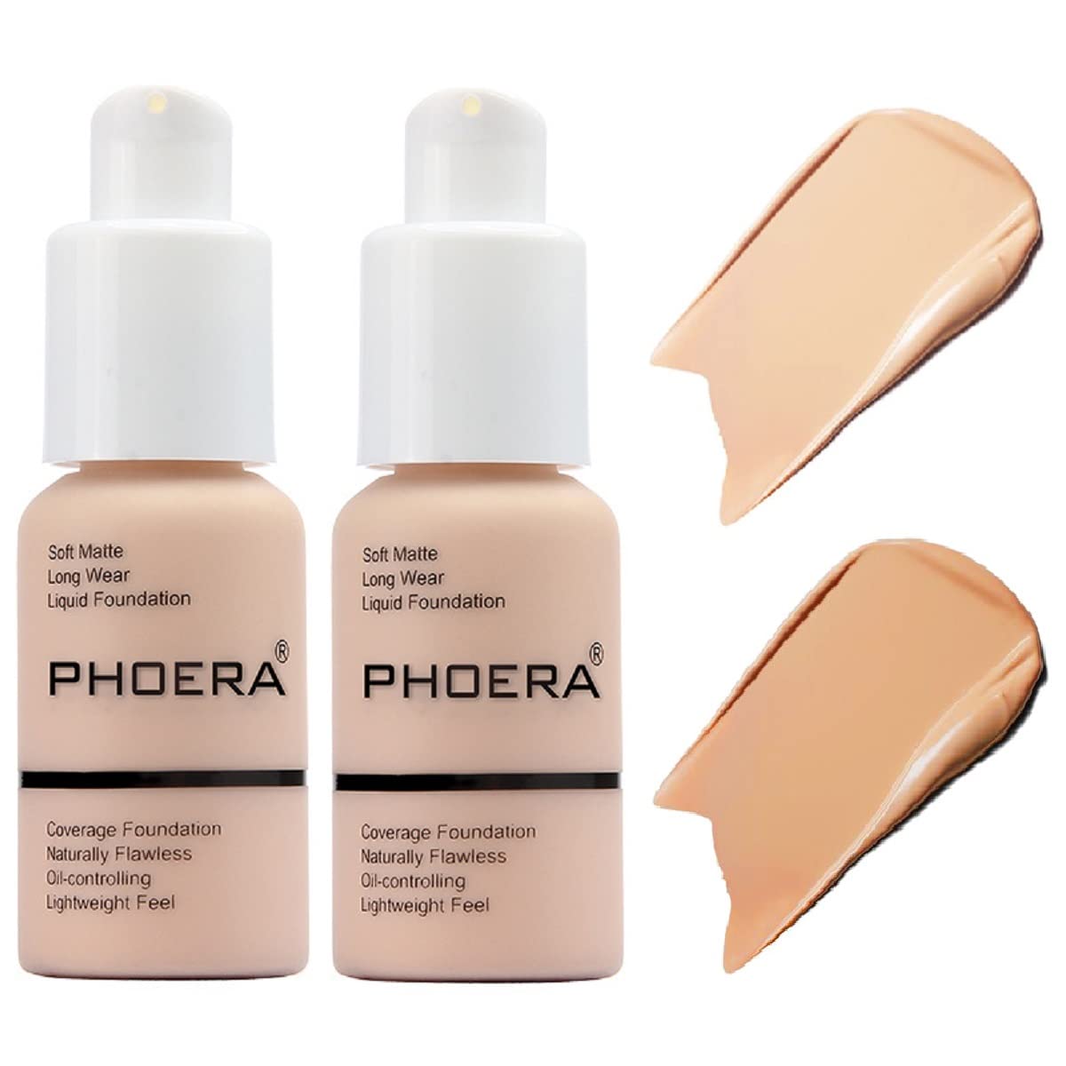 2 Pack PHOERA Foundation,Concealer Foundation Full Coverage,Flawless 24HR Matte Oil Control Concealer (102 Nude+104 Buff Beige)
