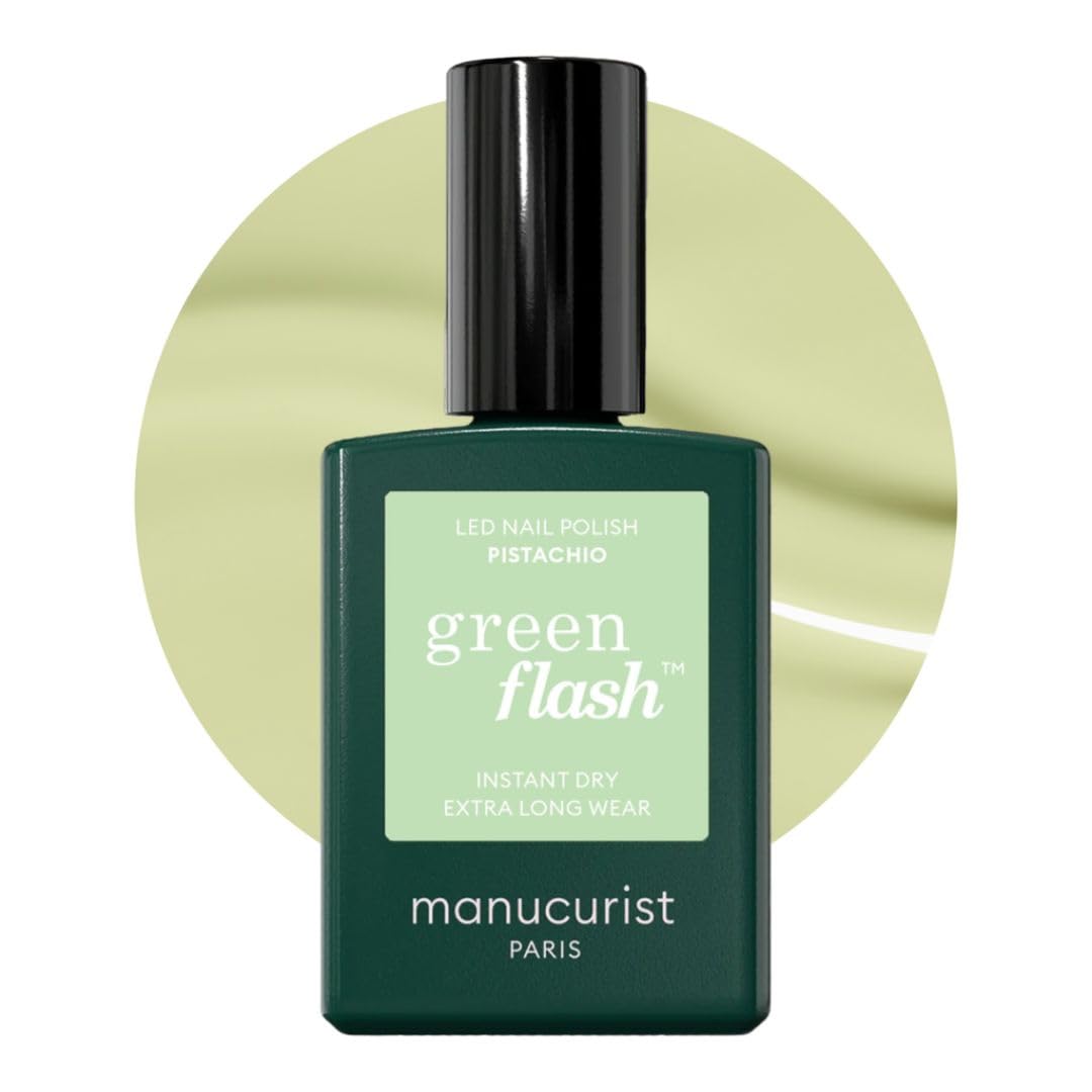 Manucurist Green Flash LED Pastel Green Pistachio Gel Nail Polish - Vegan, 12-Free, Plant-Based Gel Polish - Strengthens and Protects the Nail - Gel Color Nail Polish - Made in France - 0.5 fl oz