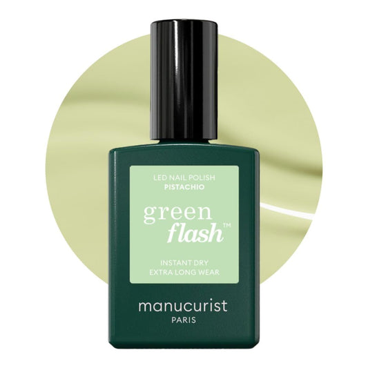 Manucurist Green Flash LED Pastel Green Pistachio Gel Nail Polish - Vegan, 12-Free, Plant-Based Gel Polish - Strengthens and Protects the Nail - Gel Color Nail Polish - Made in France - 0.5 fl oz