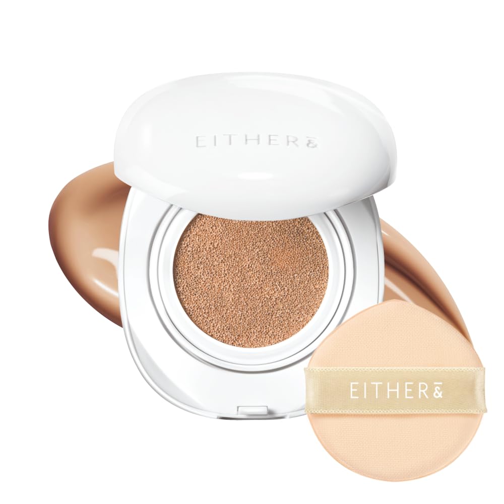 EITHER& Glow Pixel Cushion Foundation, Glowy Skincare, Korean Makeup, Natural Coverage, Moisturizing, Lightweight, Long Lasting Coverage for Flawless Skin (25P Honey)
