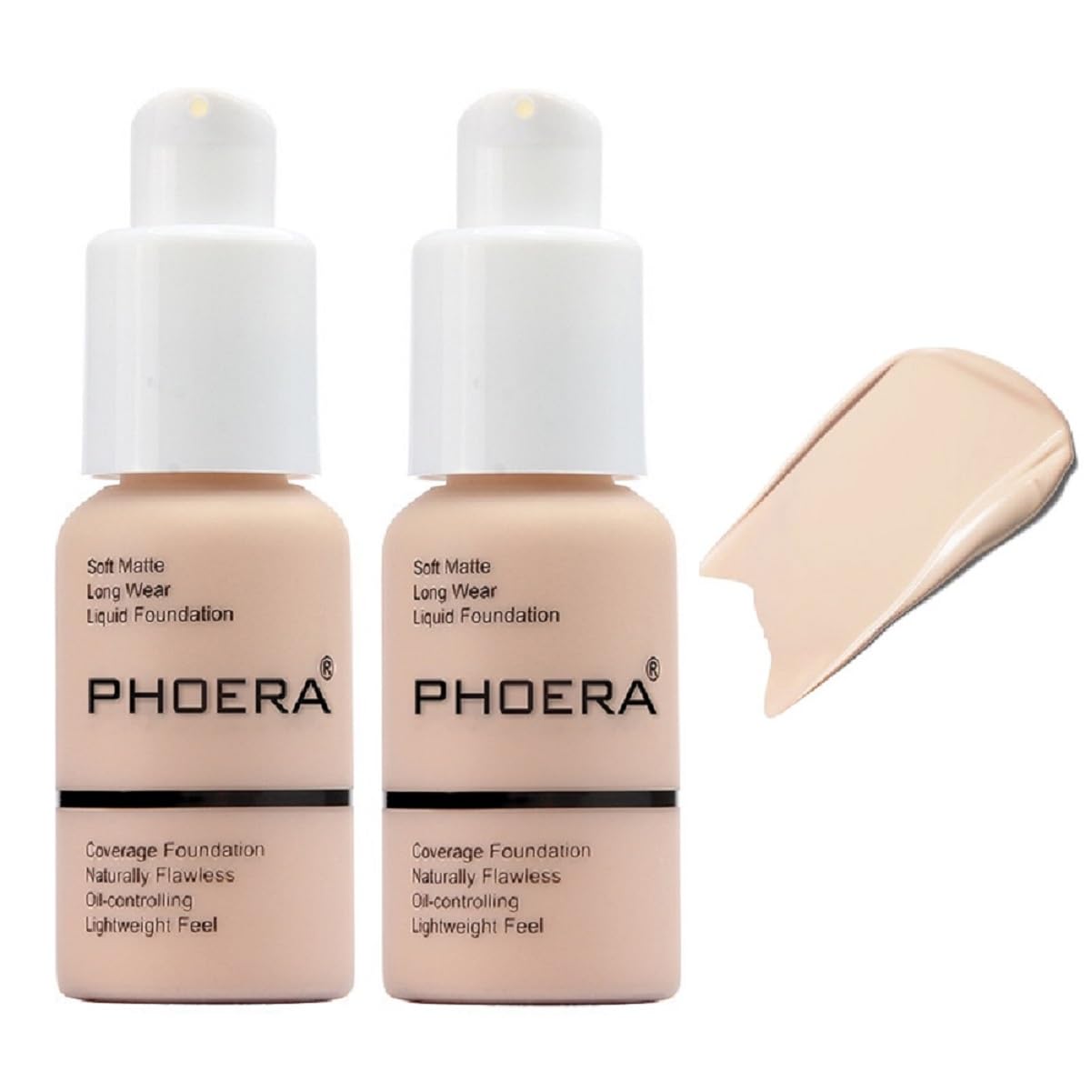 2 Pack PHOERA Foundation 101 Porcelain Makeup,Full Coverage Foundation for Women and Girls(101 Porcelain)