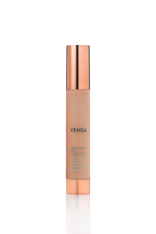 YENSA Serum Foundation Makeup - Super Silk Full Coverage Foundation Enriched with Peptides, Vitamin C & Ferulic Acid to Help Reduce Fine Lines, Wrinkles & Dark Circles - Tan 3 (1 oz)