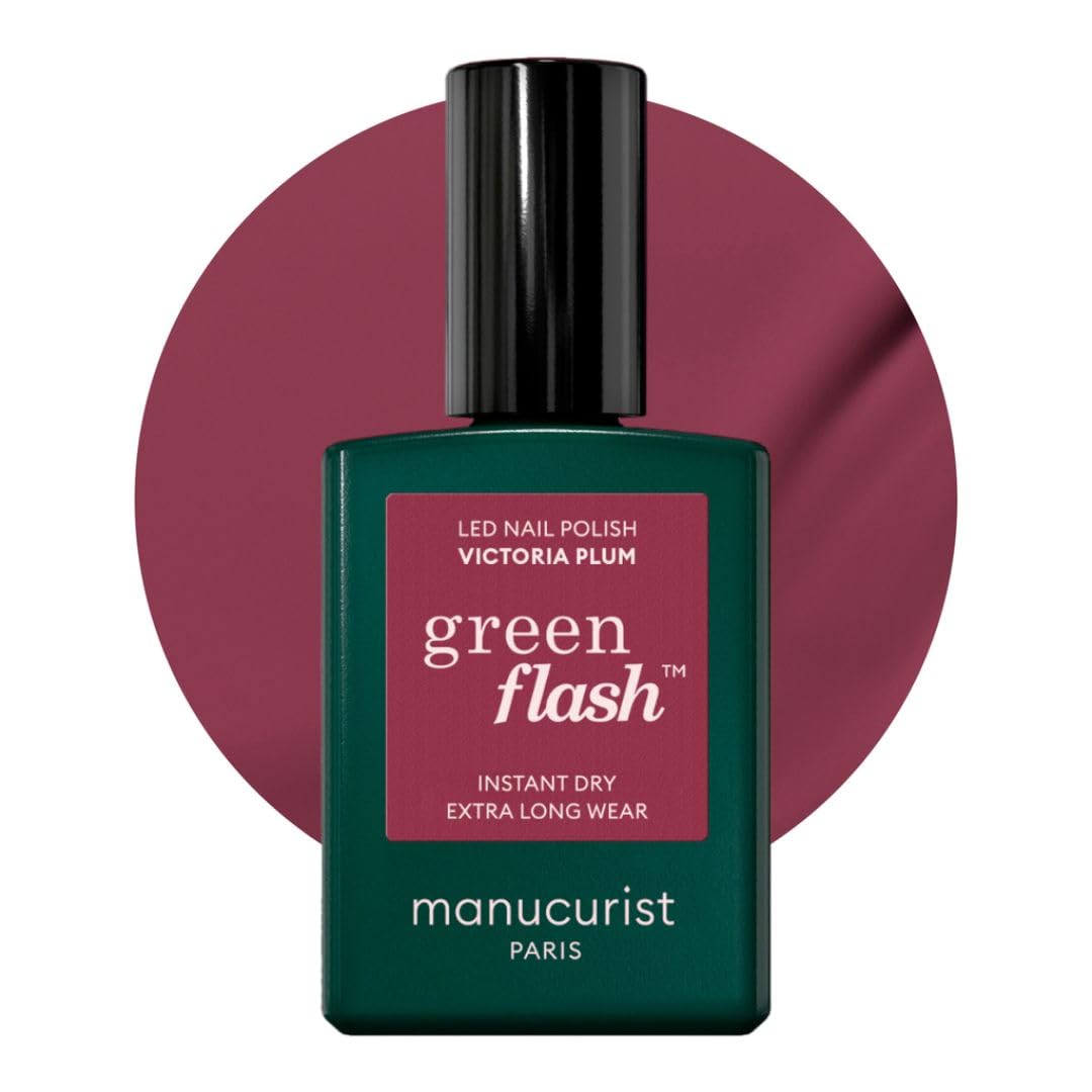 Manucurist • Green Flash LED Gel Nail Polish • Vegan • 12-Free, Plant-Based (58%) Gel Polish • Made in France • 0.5 fl oz (VICTORIA PLUM)