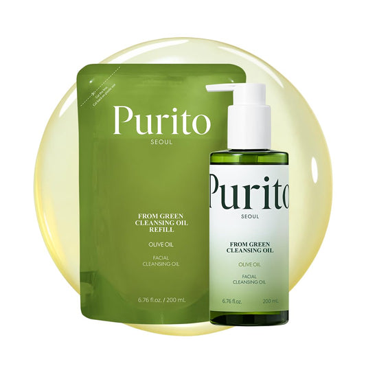 PURITO From Green Cleansing Oil Set(Original+Refill), Fragrance-Free, Gentle Vegan Oil Cleanser for Face & Eyes, for Sunscreen & Waterproof Makeup, Cruelty-Free Korean Skin Care 13.52 fl.oz / 400ml