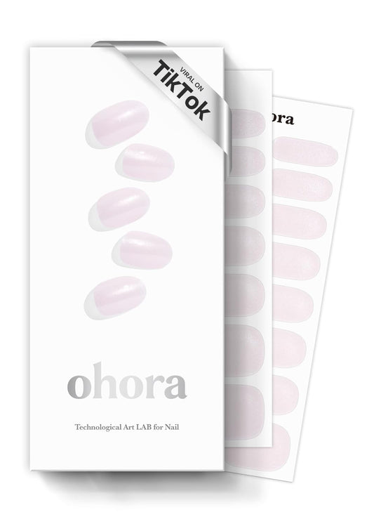 ohora Semi Cured Gel Nail Strips (N Glazed Donut) - White, Solid, Works with Any UV/LED Lamps, Salon-Quality, Long Lasting, Easy to Apply & Remove - Includes 2 Prep Pads, Nail File & Wooden Stick
