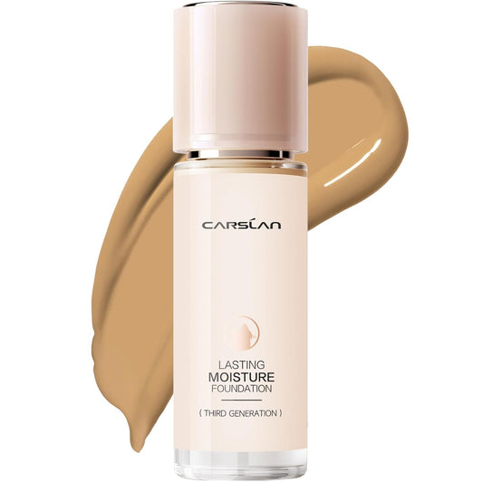 CARSLAN Lasting Moisture Foundation, 24H Longlasting Medium Coverage Dewy Finish Face Makeup, Poreless, Lightweight, Hydrating Liquid Foundation For Dry Skin, M02