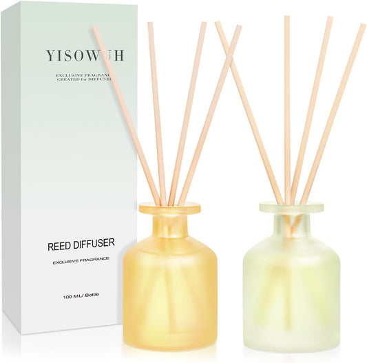 Reed Diffuser - BlackBerry Pineapple & Jasmine Green Tea 3.38oz (100ml) 2 Packs Essential Oil Reed Diffuser Set with 16 Sticks, Long Lasting Fragrance for Home, Bathroom, Bedroom, Room, Decor