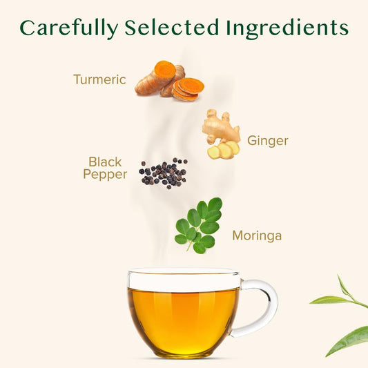 VAHDAM, Turmeric Moringa Tea Bags (100 Herbal Tea Bags) Caffeine Free, Non GMO | 100% Pure Herbal Blend - Sweet & Earthy | Resealable Ziplock Pouch