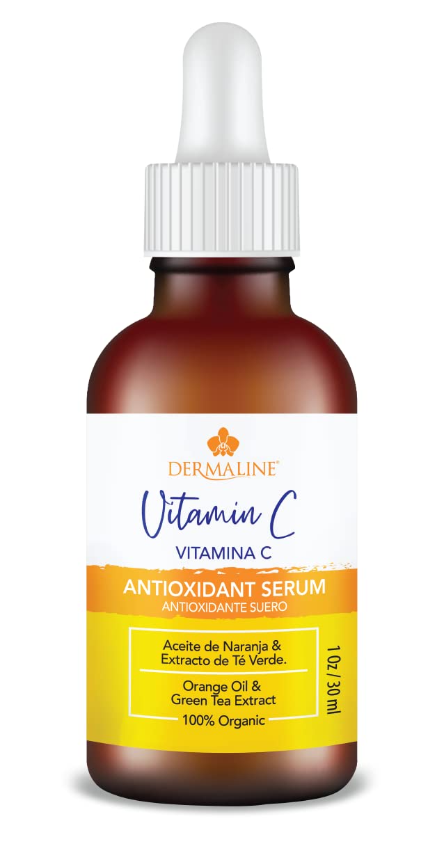 Dermaline Vitamin C Serum for Face with Hyaluronic Acid and Jojoba Oil, Hydrating, Brightening, and Deep Moisturizing Age Control to Diminish Fine Lines and Wrinkles