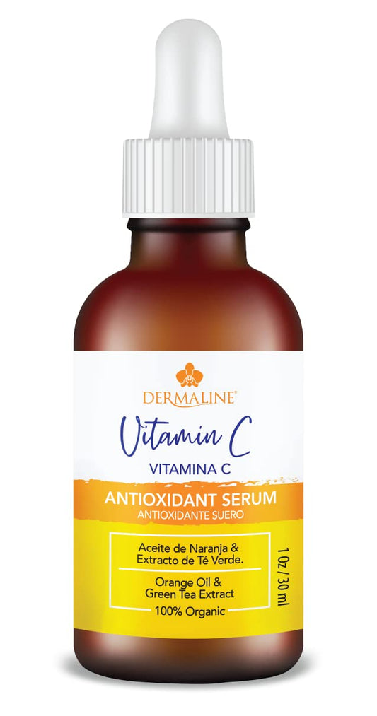 Dermaline Vitamin C Serum for Face with Hyaluronic Acid and Jojoba Oil, Hydrating, Brightening, and Deep Moisturizing Age Control to Diminish Fine Lines and Wrinkles