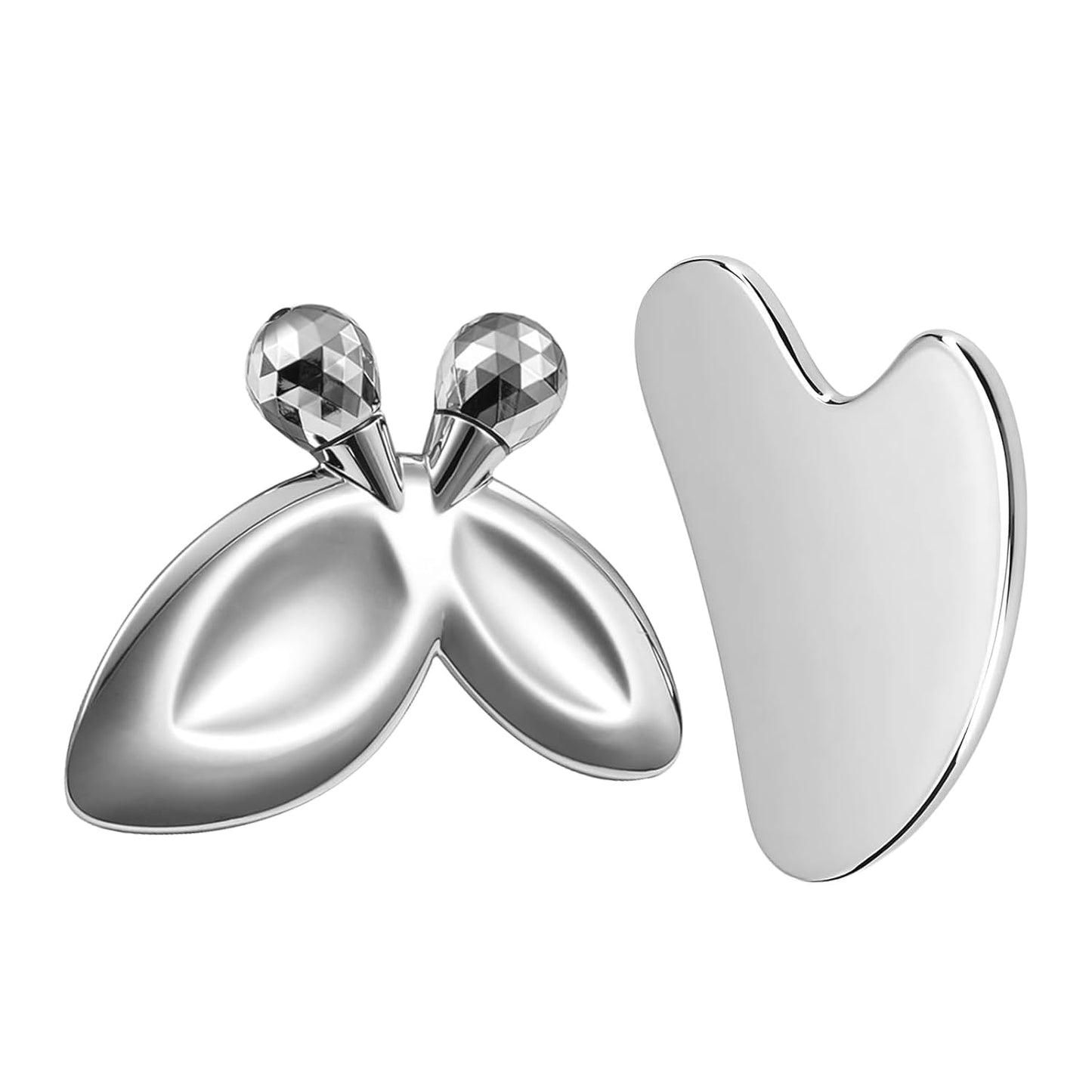 Gua Sha & Face Roller, Stainless Steel Gua Sha Facial Tools,Lymphatic Drainage Massager for Face, Eyes,Chin & Jawline Sculpting,Body Gua Sha Tools with Pouch