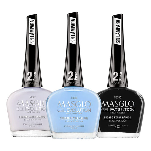 MASGLO Gel Evolution – Set of 3 Nail Polishes No UV/LED Lamp Needed, Fast-Drying, 12-Day Wear, 14-Free Formula, High-Gloss Finish, vegan (0.5 oz Each)