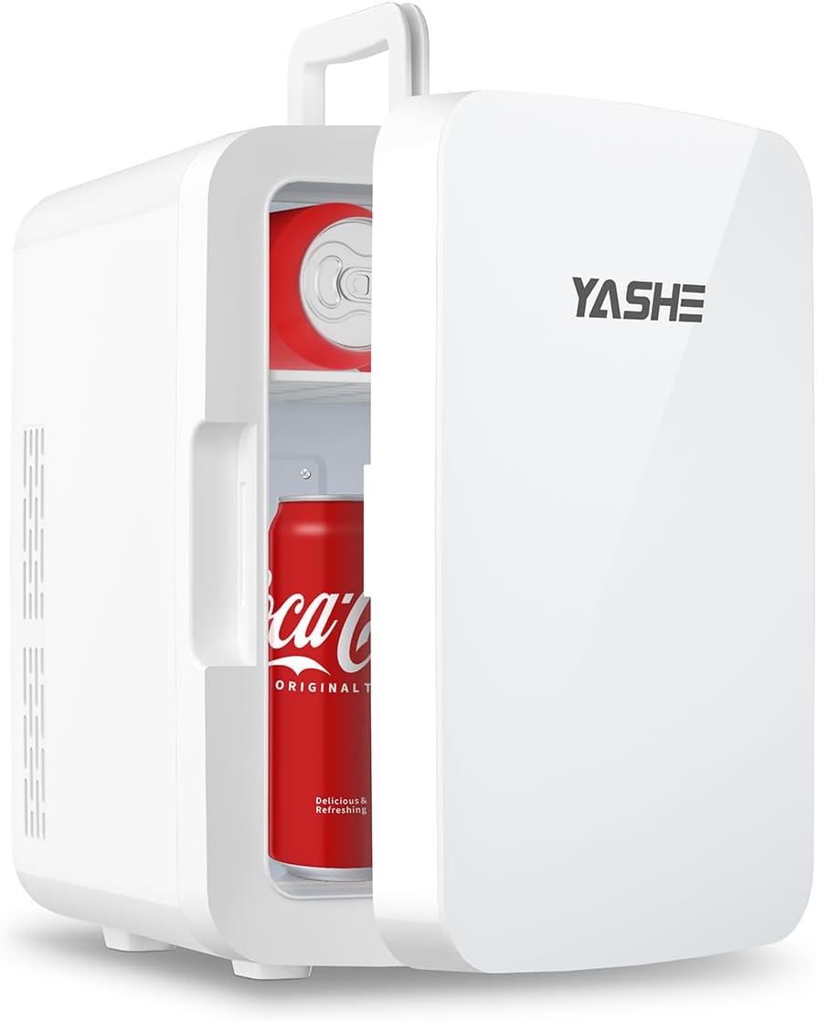 Mini Fridge, 10 Liter/12 Cans Skincare Fridge for Bedroom, 110V AC/ 12V DC Thermoelectric Cooler and Warmer Small Refrigerators for Drink, Office, Car, White
