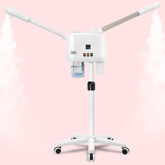 Professional Facial Steamer, 2 in 1 Face Steamer with Cold & Hot Mist, Ozone Facial Steamer with Timer Function, Stand Face Steamer Adjustable Height for Spa, Salon and at Home use